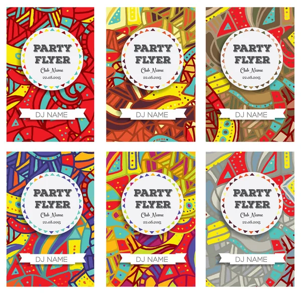 Set of Club Flyers with copy space and hand drawn pattern — Stock Vector