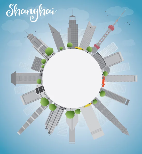 青い空と灰色の高層ビル群と上海スカイライン — ストックベクタ