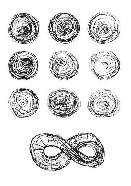 Sada ručně kreslenou Klikyháky kruhy — Stockový vektor