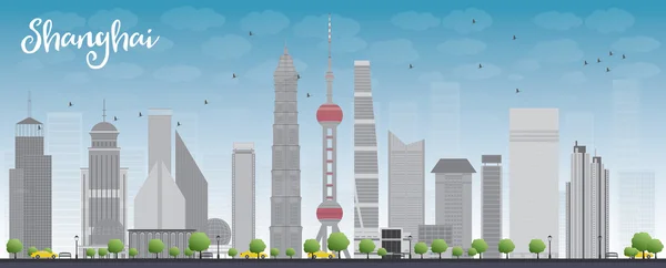 Mavi gökyüzü ve gri gökdelenler ile Shanghai manzarası — Stok Vektör