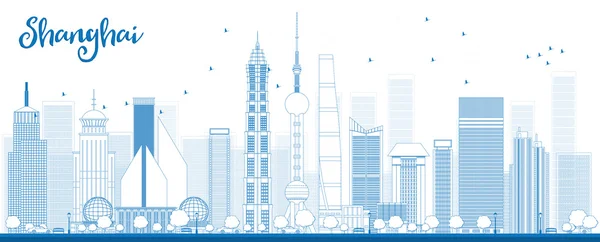 Outline Shanghai skyline with blue skyscrapers. — Stock Vector