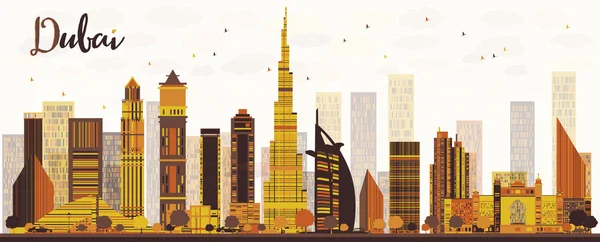 Ciudad de Dubai skyline con rascacielos dorados — Vector de stock