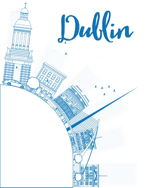 Umreißen Dublin-Skyline mit blauen Gebäuden und Kopierraum — Stockvektor