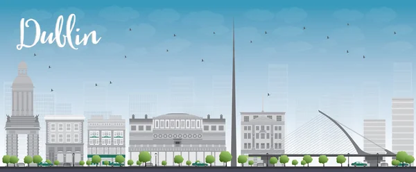 Dublin Panorama s budovami šedá a modrá obloha, Irsko — Stockový vektor