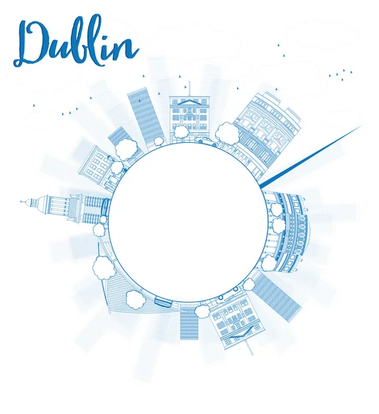 Outline Dublin Skyline with Blue Buildings and copy space — Stock Vector