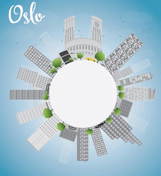 Oslo Skyline, szürke épület, a kék ég és a másolás hely — Stock Vector