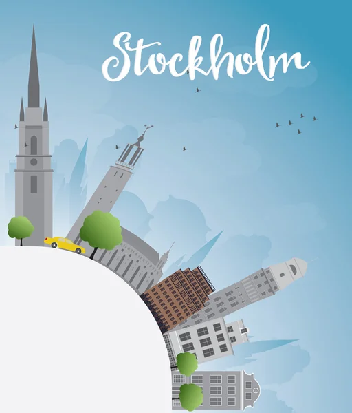 Stockholm Skyline avec bâtiments gris et ciel bleu avec copie spa — Image vectorielle