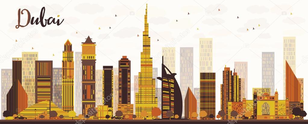 Dubai City skyline with golden skyscrapers