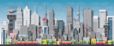 Картина, постер, плакат, фотообои "большой город с небоскребами и маленькими домами города модульныеl москва", артикул 74028609