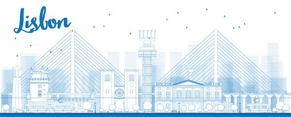 Zarys Lizbony panoramę miasta z budynkami niebieski — Wektor stockowy