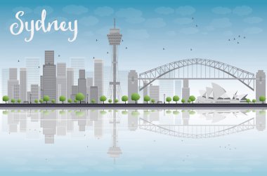 Sydney şehir manzarası ile mavi gökyüzü ve gökdelenler