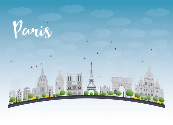 Skyline de París con puntos de referencia grises y cielo azul — Vector de stock