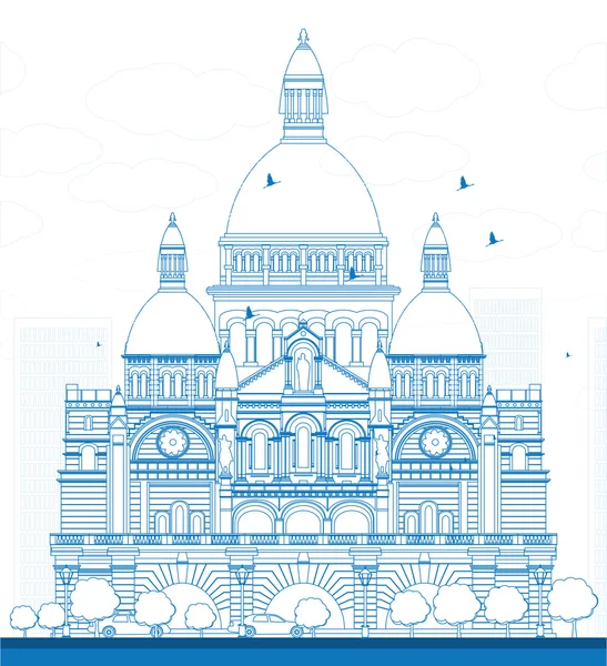 Bosquejo Basílica del Sagrado Corazón, París, Francia — Vector de stock