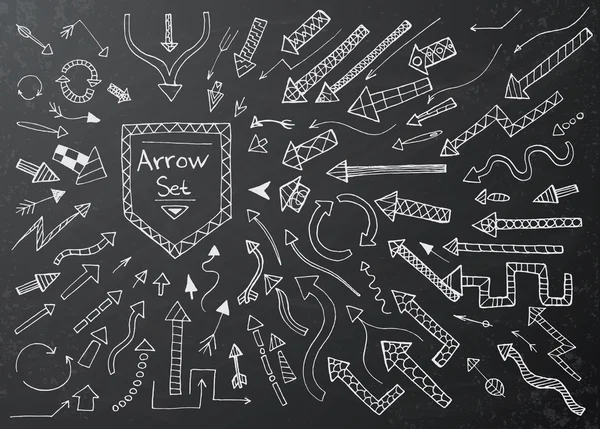 Hand drawn arrow icons set on black chalk board — Stock Vector