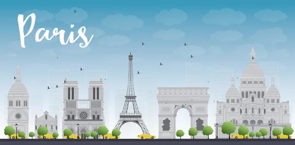Pariser Skyline mit grauen Wahrzeichen und blauem Himmel — Stockvektor