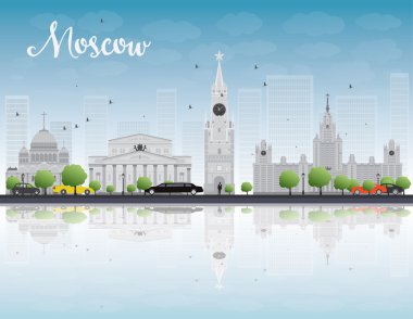 Moscow skyline with grey landmarks and blue sky
