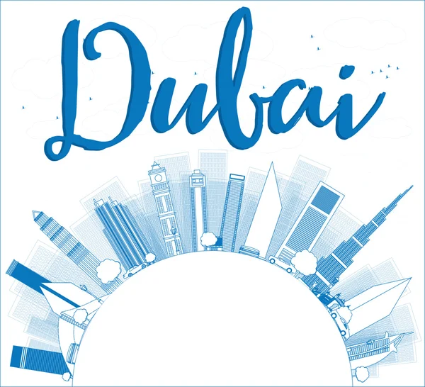 大纲迪拜城市天际线与蓝色的摩天大楼和副本空间. — 图库矢量图片