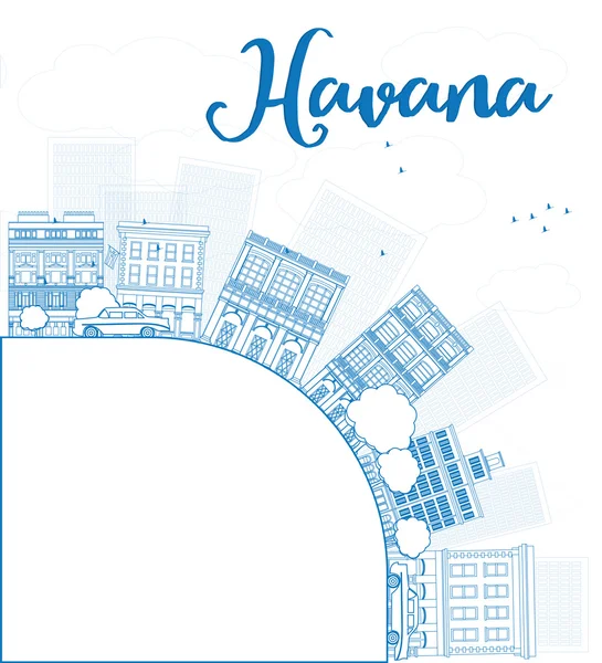 Esboço Havana Skyline com azul Edifício e espaço de cópia —  Vetores de Stock
