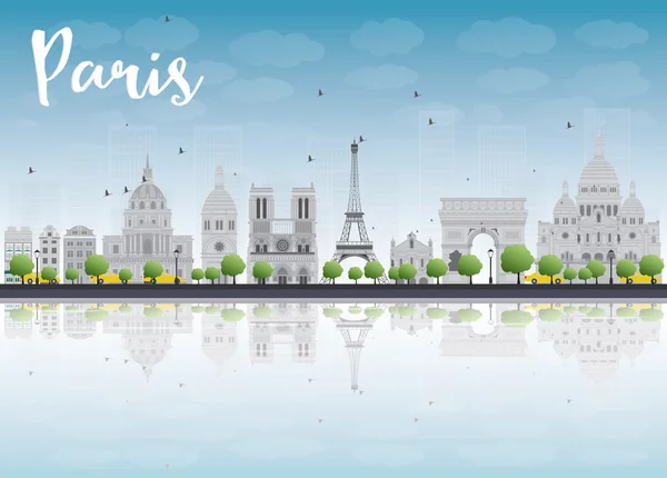 Skyline de París con puntos de referencia grises y cielo azul . — Vector de stock