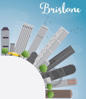 Brisbane skyline with grey building, blue sky and copy space