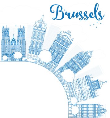 Outline Brussels skyline with blue building and copy space clipart