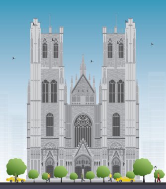 Building of the Cathedral of St Michael and St Gudula in the cen