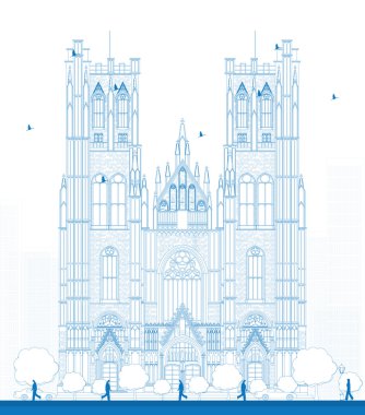 Outline building of the Cathedral of St Michael and St Gudula in