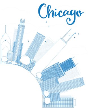 Outline Chicago city skyline with blue skyscrapers and copy spac