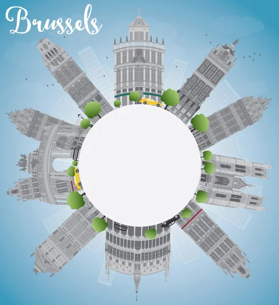 Brussels skyline with grey building, blue sky and copy space — 스톡 벡터