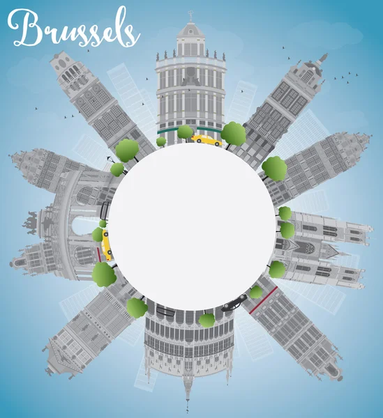 Brussels skyline with grey building, blue sky and copy space