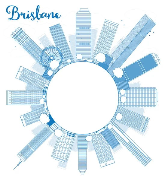 Outline Brisbane skyline with blue building and copy space — Stok Vektör
