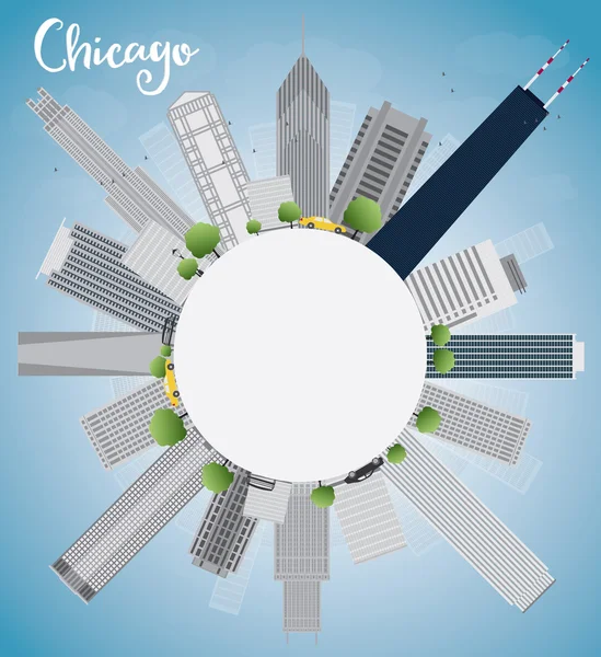 Ciudad de Chicago skyline con rascacielos grises, cielo azul y copia s — Vector de stock