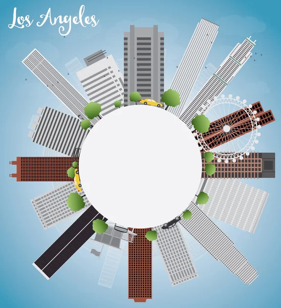 Los Angeles Skyline with Grey Buildings, Blue Sky and copy space — ストックベクタ