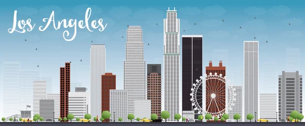 Los Angeles Skyline s budovami šedá a modrá obloha. — Stockový vektor