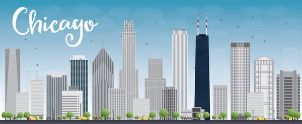 Chicago city skyline with grey skyscrapers and blue sky — Stok Vektör