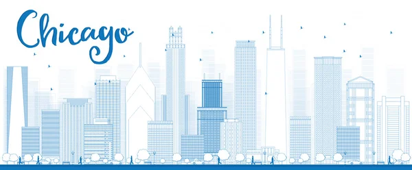 Outline Chicago city skyline with blue skyscrapers — ストックベクタ