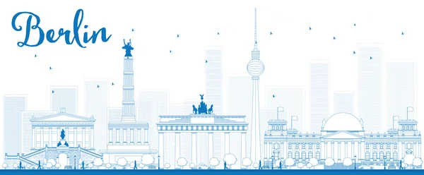 Esquema del horizonte de Berlín con edificio azul — Vector de stock