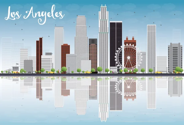 Los Angeles Skyline met grijs gebouwen en blauwe hemel — Stockvector