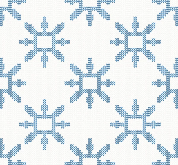 Vánoční pletené bezešvé vzor s modré vločky — Stockový vektor