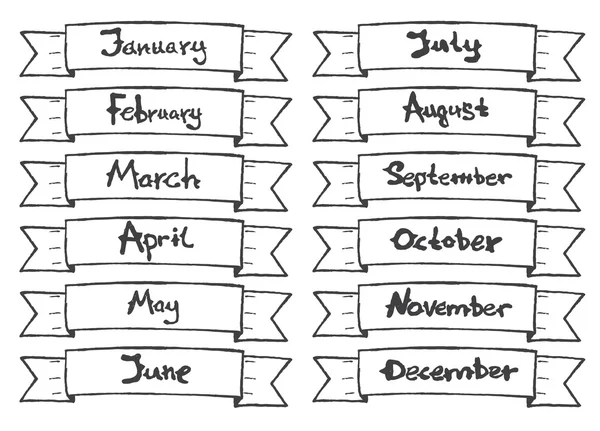Fita desenhada à mão com meses para calendário —  Vetores de Stock