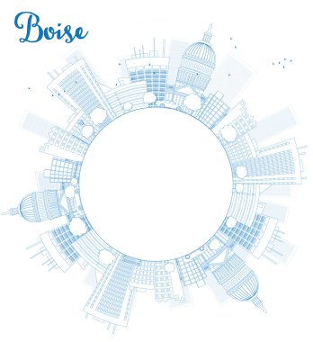 Outline Boise Skyline with Blue Building and copy space.