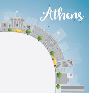 Athens Skyline with Grey Buildings, Blue Sky and copy space
