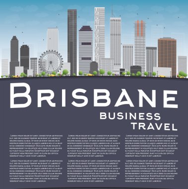 Brisbane skyline with grey building, blue sky and copy space