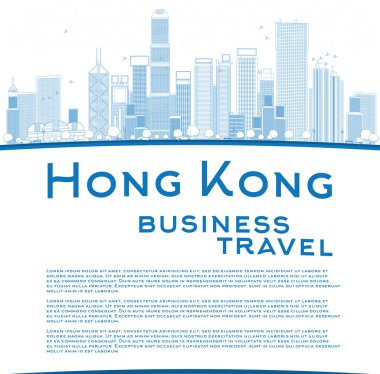 Hong Kong manzarası mavi binaları ile anahat ve uzay kopyalayın