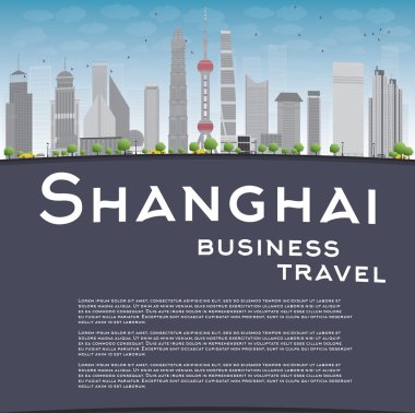 Shanghai manzarası ile gri gökdelenler ve kopya alanı