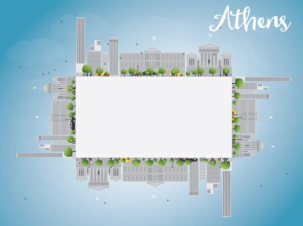 Athens Skyline with Grey Buildings, Blue Sky and copy space — Stock Vector