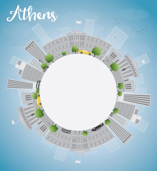 Athens Skyline with Grey Buildings, Blue Sky and copy space — Stock vektor