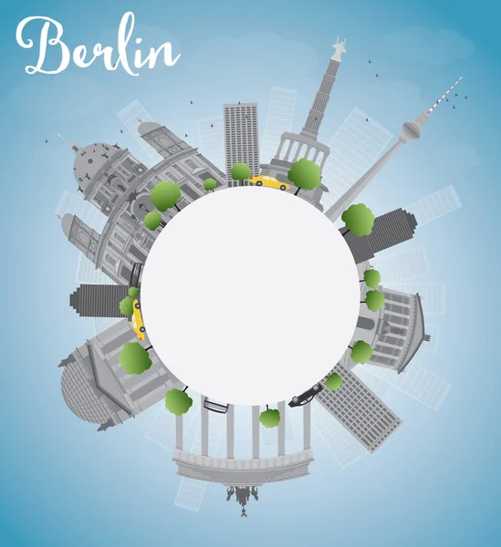 Horizonte de Berlín con edificio gris, cielo azul y espacio para copiar — Vector de stock