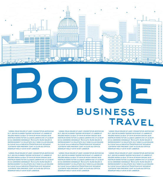 Outline Boise Skyline with Blue Building and copy space — 스톡 벡터