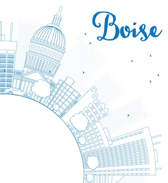 Outline Boise Skyline with Blue Building and copy space — 스톡 벡터